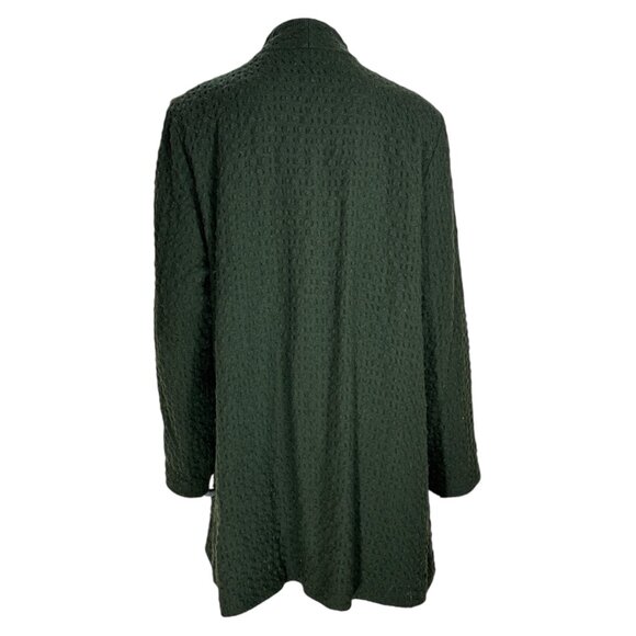 Eileen Fisher Waffle Dark Green Wool Blend Coat With Asymmetric Collar L - Picture 6 of 8